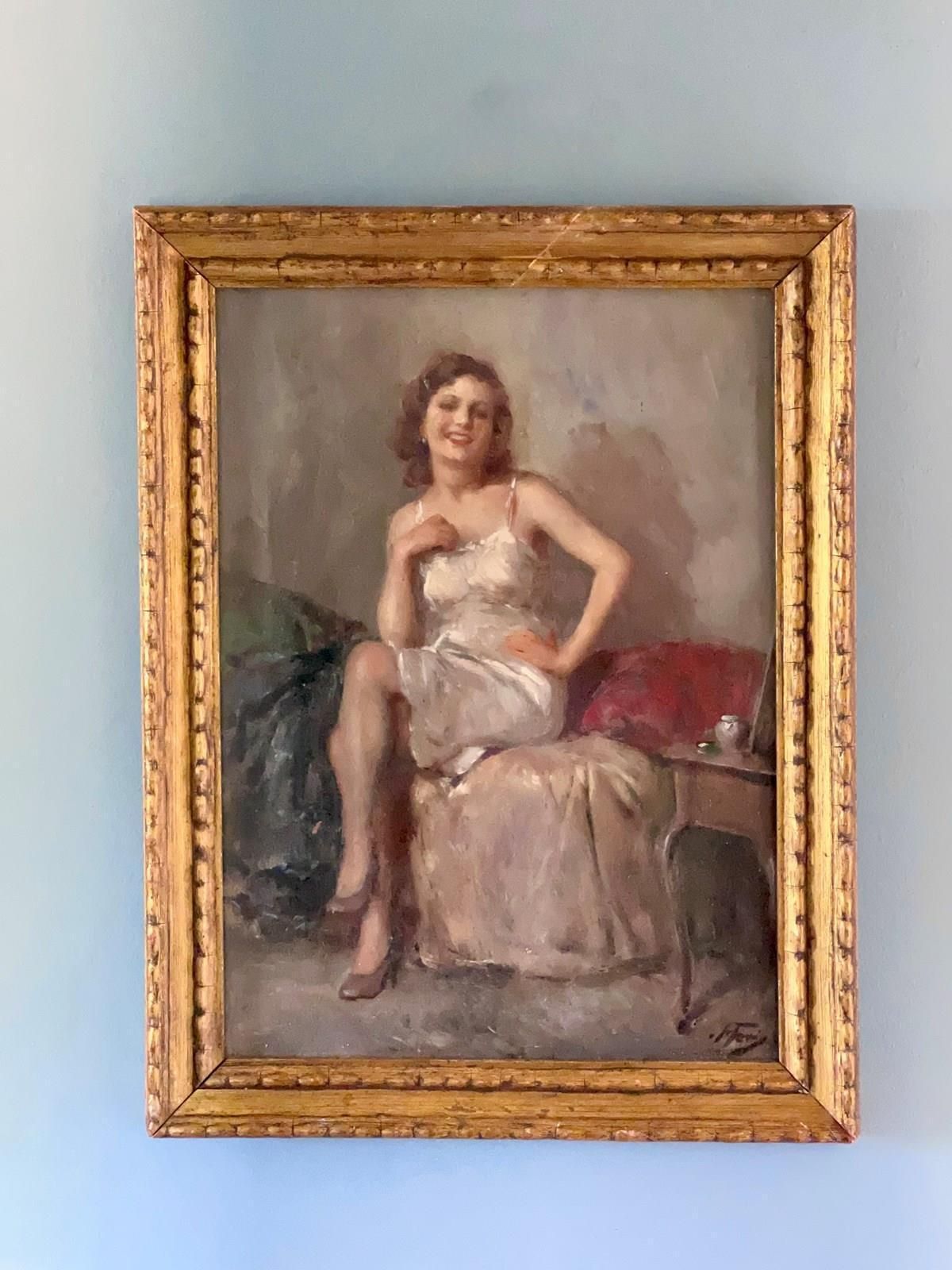 Original Italian Oil Painting Portrait Of A Woman – Attilio Toro (1892–1982) photo Art