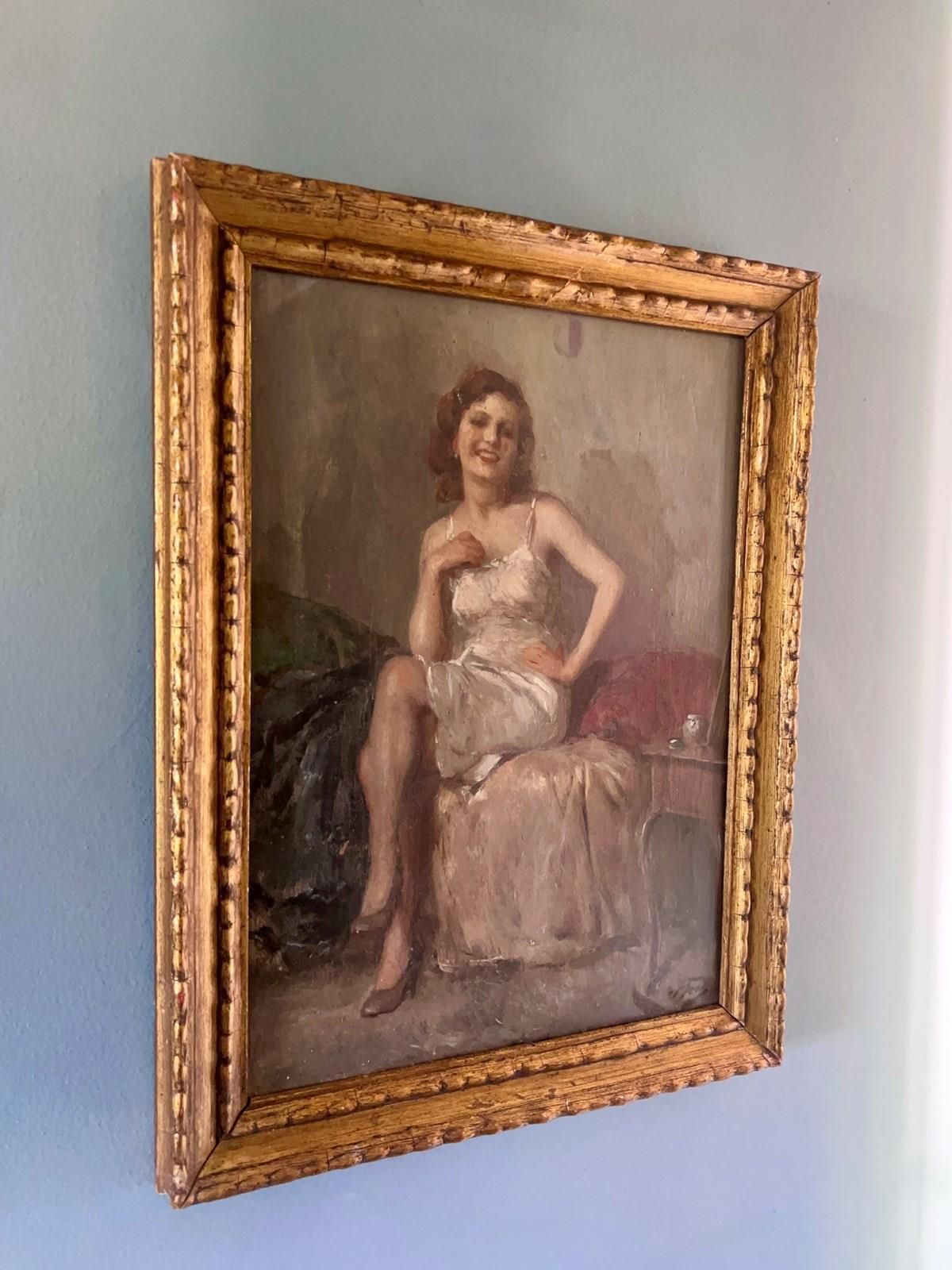 Original Italian Oil Painting Portrait Of A Woman – Attilio Toro (1892–1982) photo 1045.0