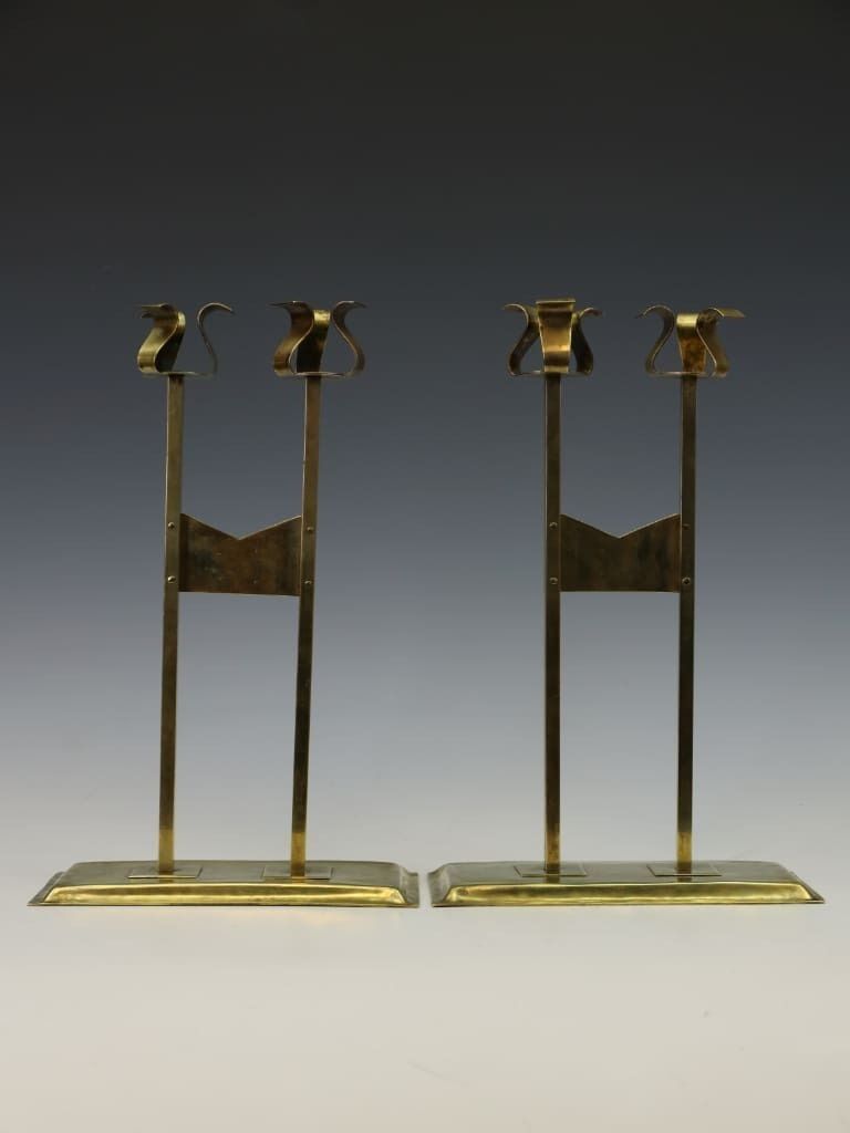 A Rare Pair Of Brass Candlesticks, Attributed To The Margaret Gilmour School photo vinterior