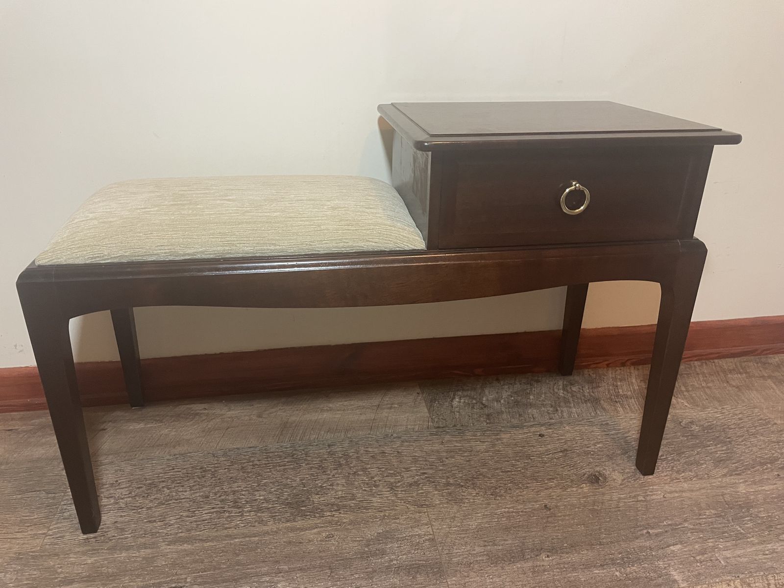 Vintage Stag Solid Wood Telephone / Hall Bench With Drawer – Dark Mahogany Veneer photo furniture