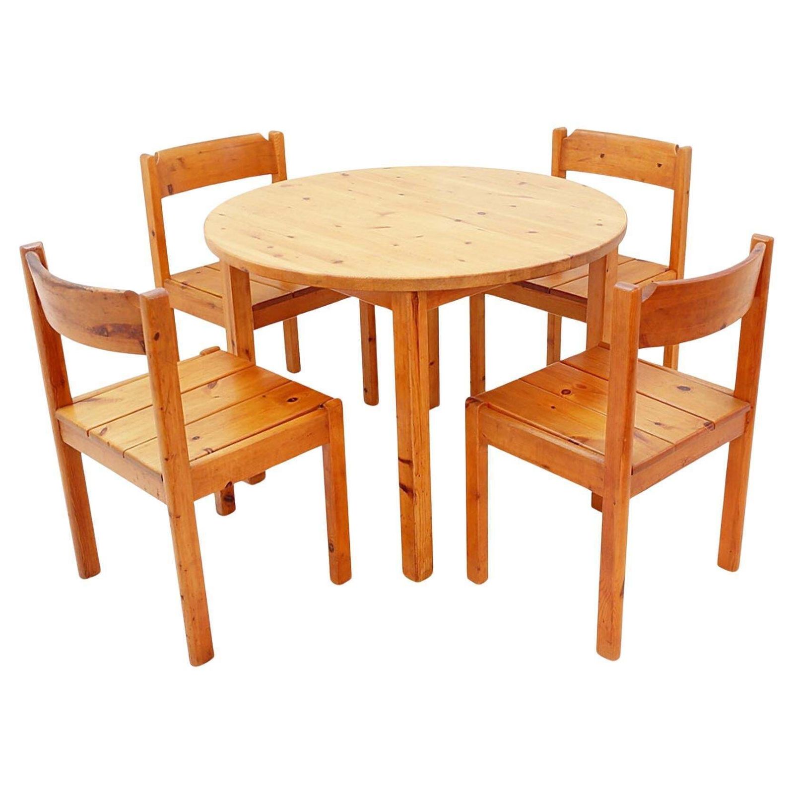 Mid Century Swedish Pine Wood Dining Set   1970s   1 Table & 4 Chairs