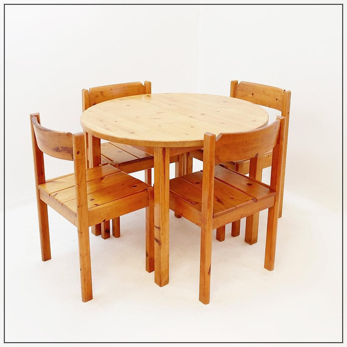 photo vinterior Mid Century Swedish Pine Wood Dining Set   1970s   1 Table & 4 Chairs