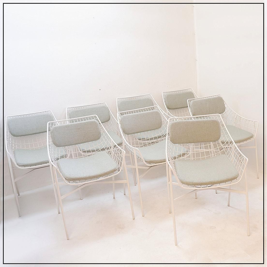 Set Of 8 Modern Armchairs In White Lacquered Steel photo Furniture