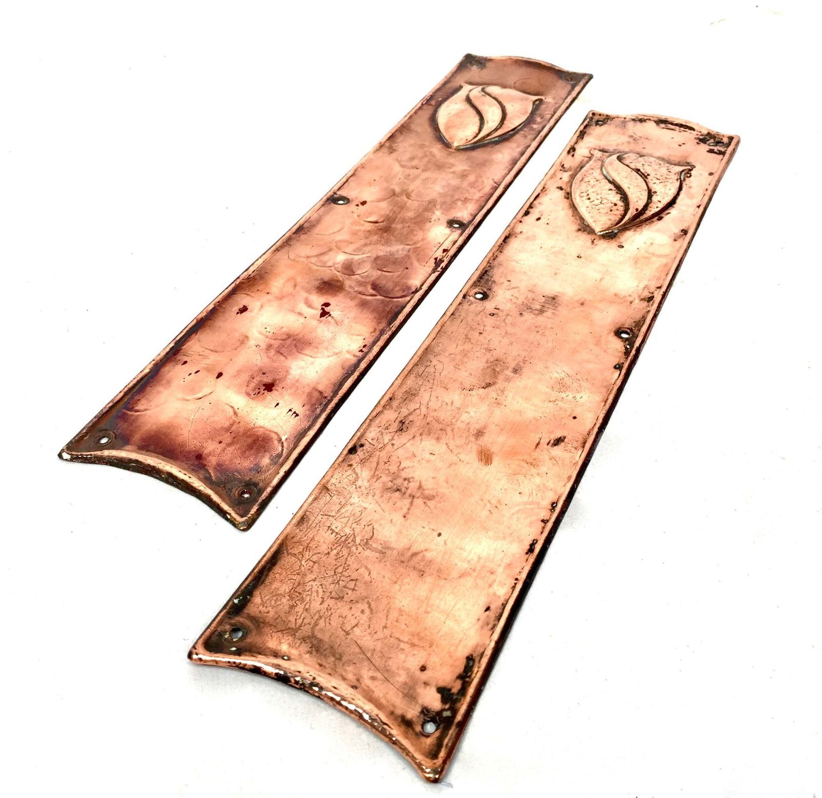 Antique Pair Of Door Push Plates Copper Metal / Door Salvage Reclaimed C.1920