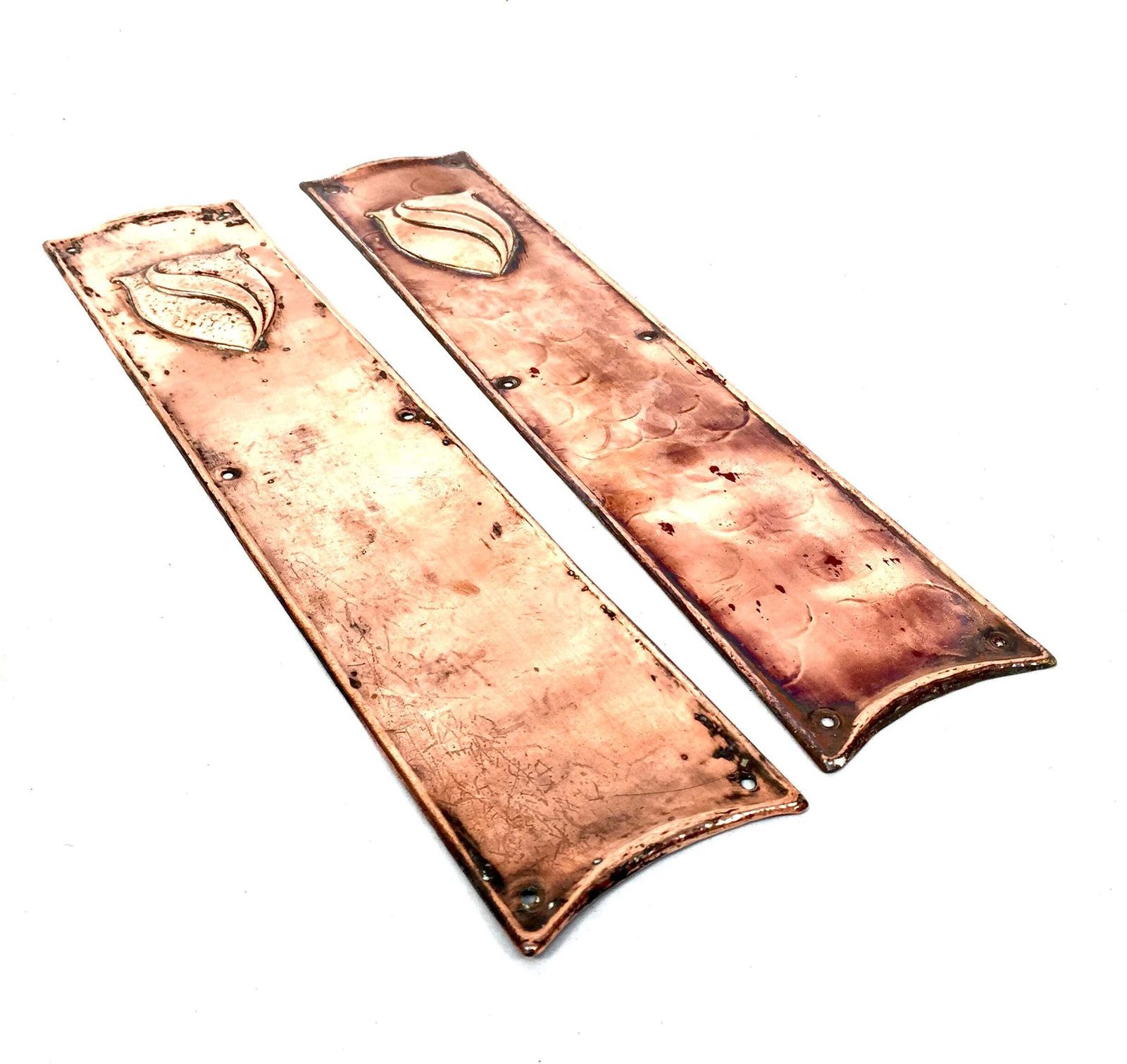 Antique Pair Of Door Push Plates Copper Metal / Door Salvage Reclaimed C.1920 photo furniture