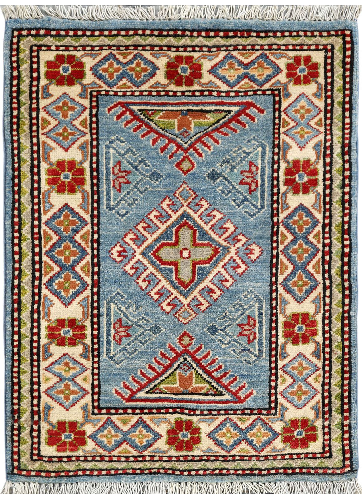 Blue Oriental Kazak Handmade Wool Small Area Rug