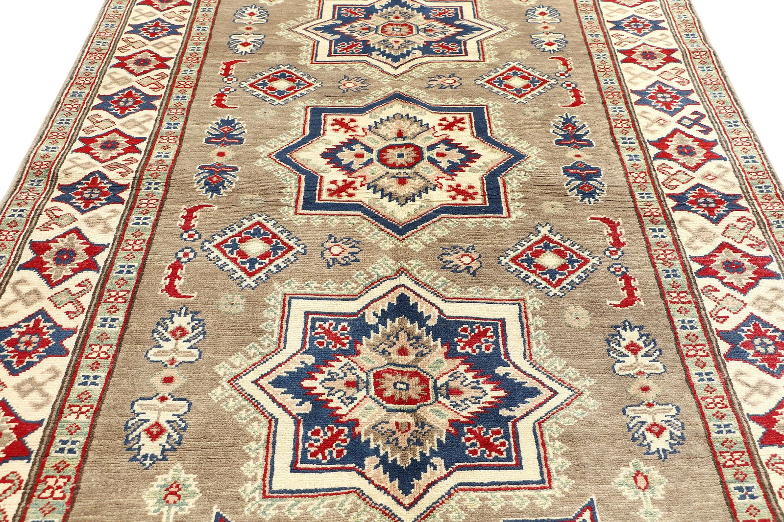 Beige Kazak Afghan Traditional Handmade 4x7 Rug photo for sale