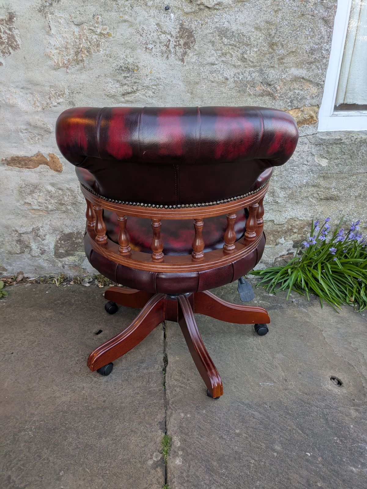 Vintage Red Leather Chesterfield Style Swivel Captains Chair photo vinterior