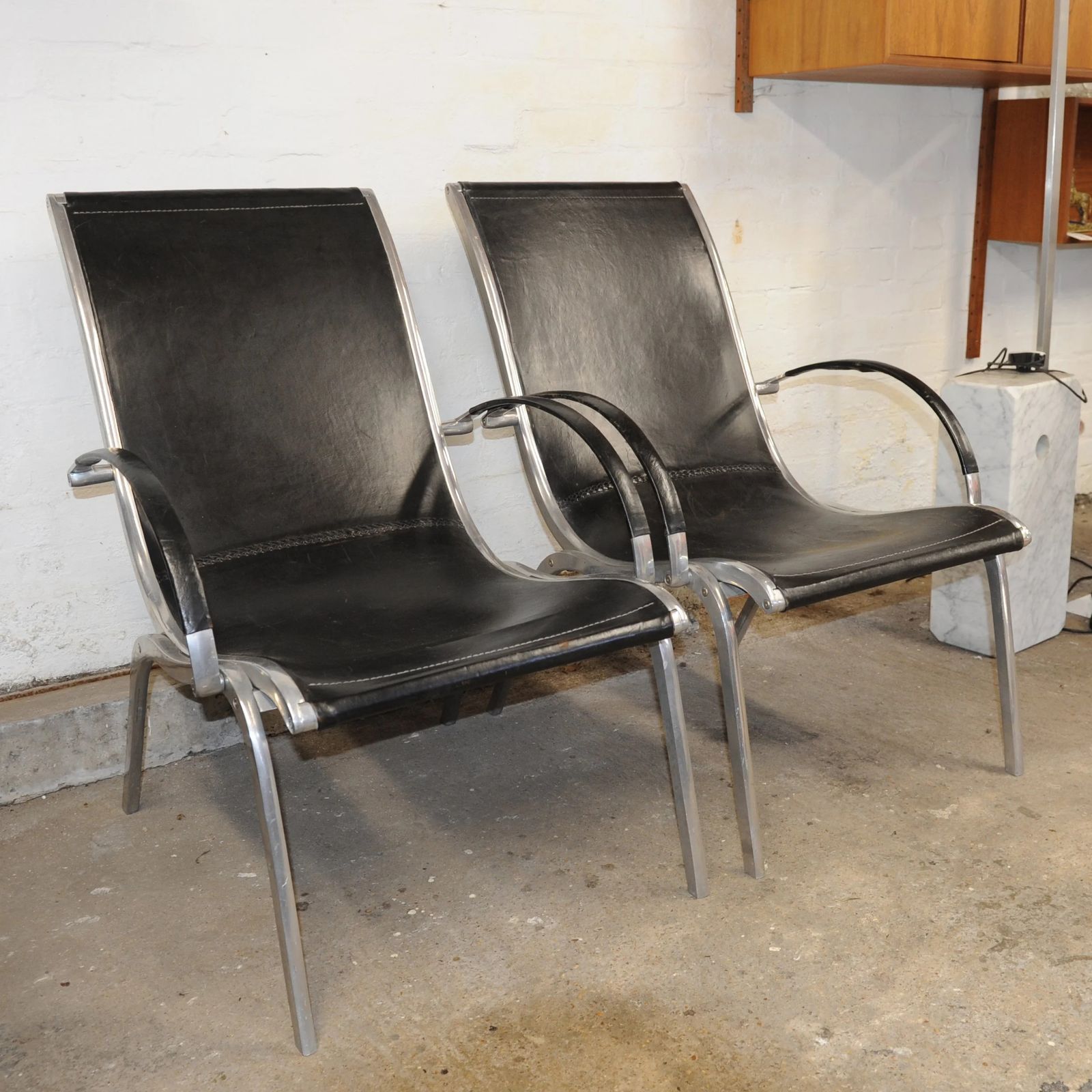 Pair Of Mid Century Leather And Aluminium Lounge Chairs By Rudolf Szedleczky, 1970s photo furniture