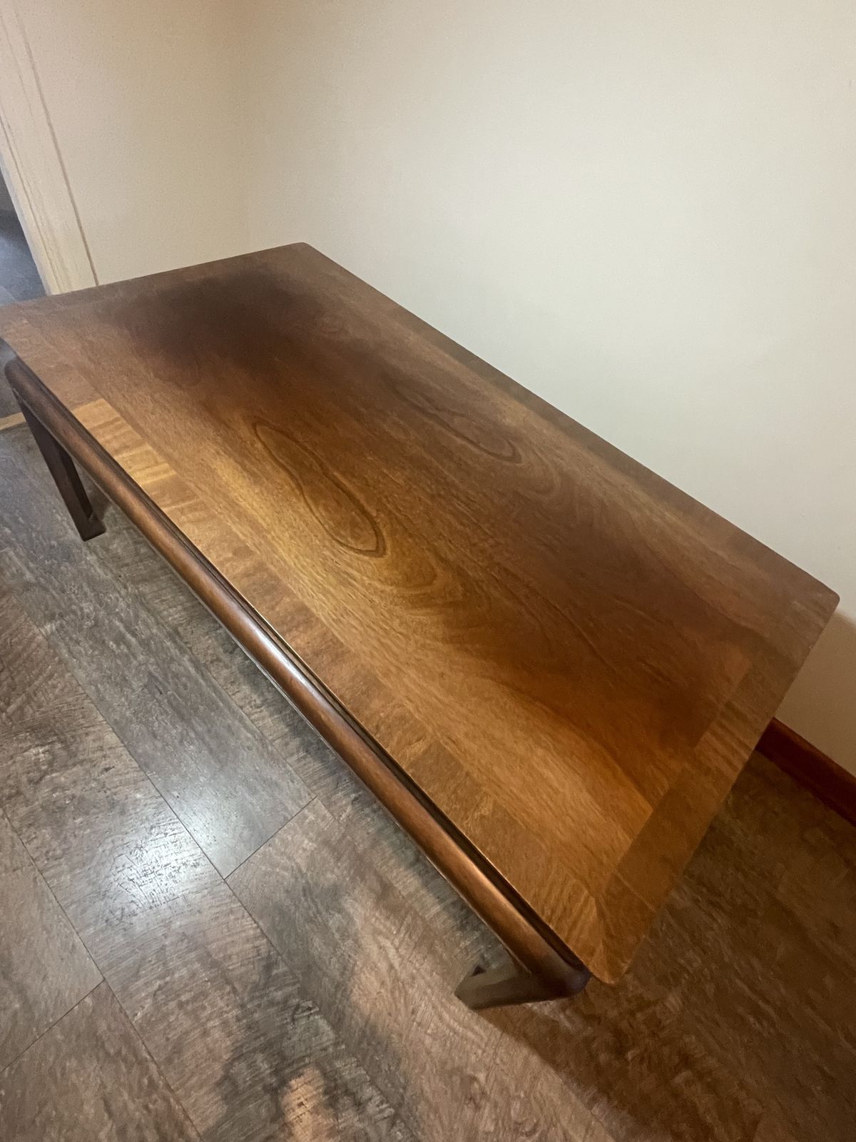 Vintage Mid Century Solid Oak & Wood Veneer Coffee Table — Chinese Chippendale Style Legs photo vinterior