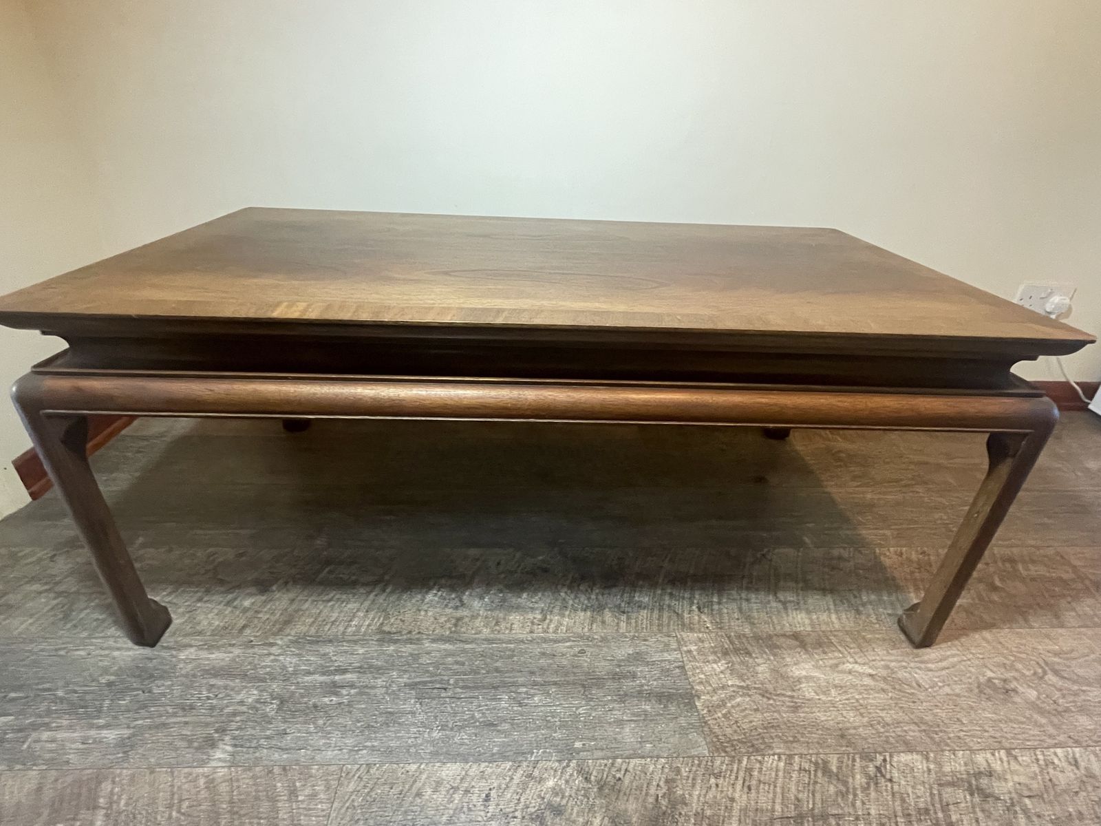 Vintage Mid Century Solid Oak & Wood Veneer Coffee Table — Chinese Chippendale Style Legs photo vintage