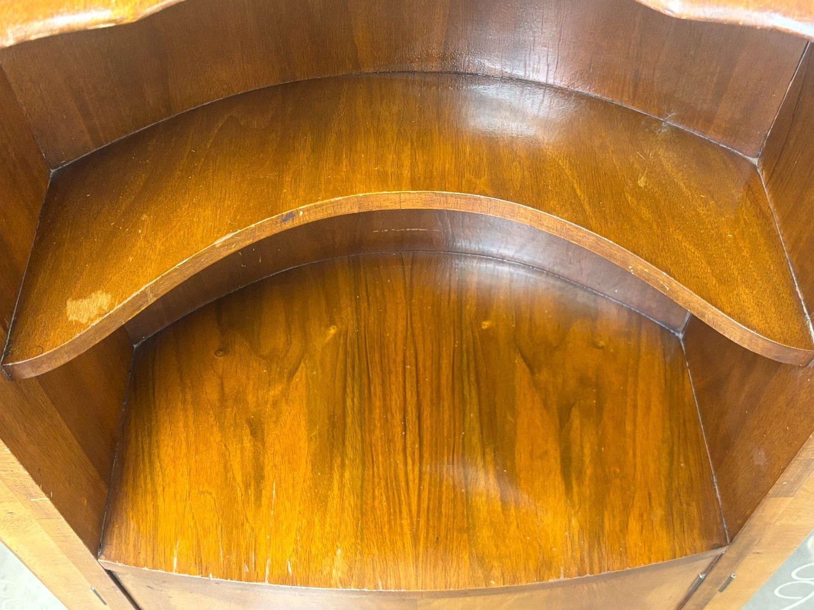 photo for sale 1950's Walnut Veneered Art Deco Style Side By Side Display Cabinet As Found