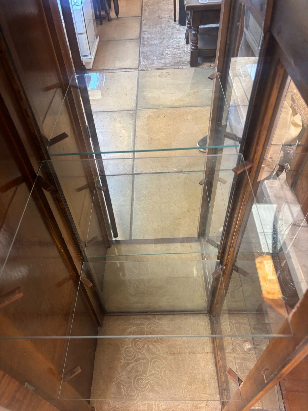 photo buy 1950's Walnut Veneered Art Deco Style Side By Side Display Cabinet As Found