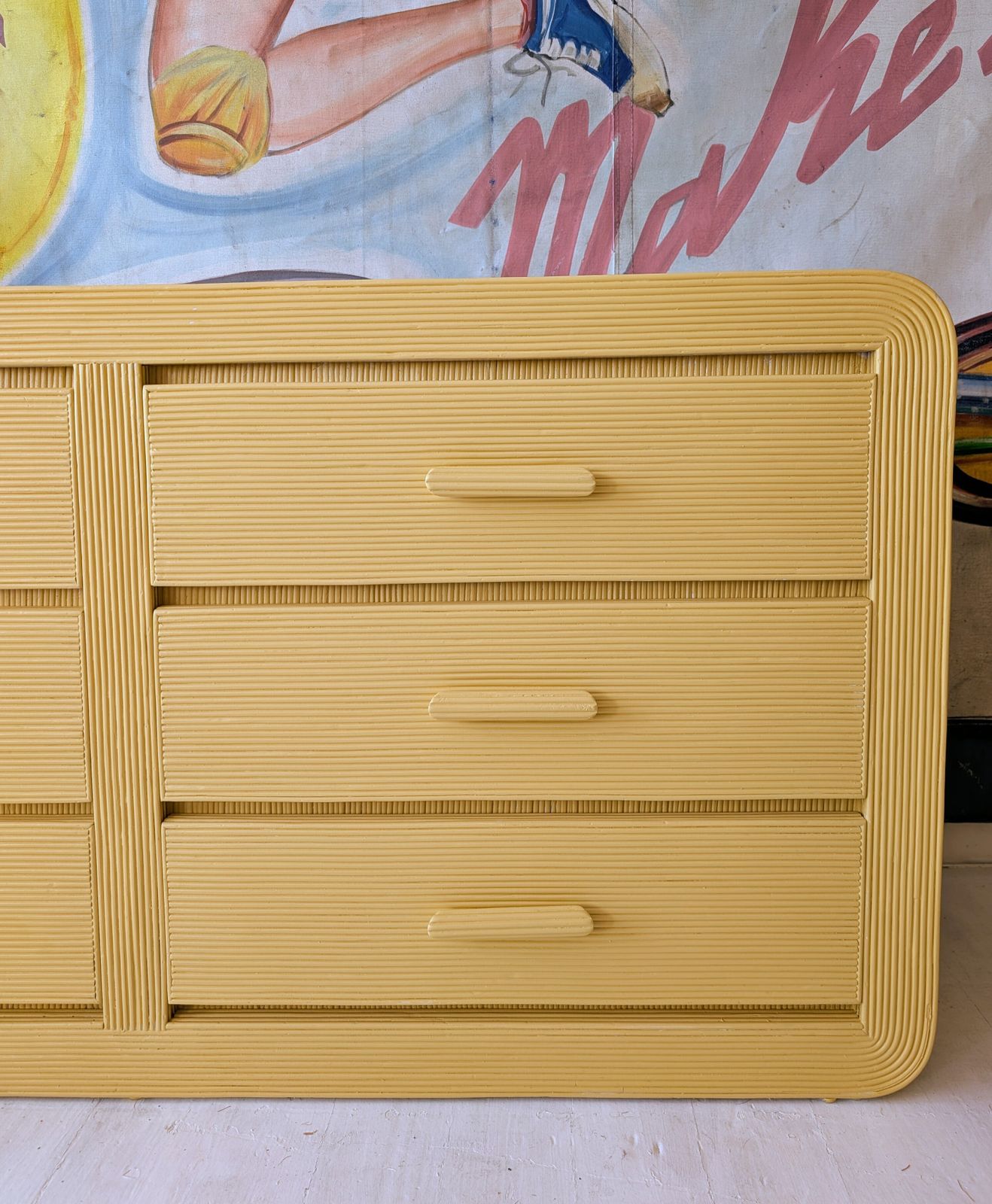Vintage American Butter Yellow Pencil Reed Sideboard With Drawers / Dresser, 1970s photo 1495.0