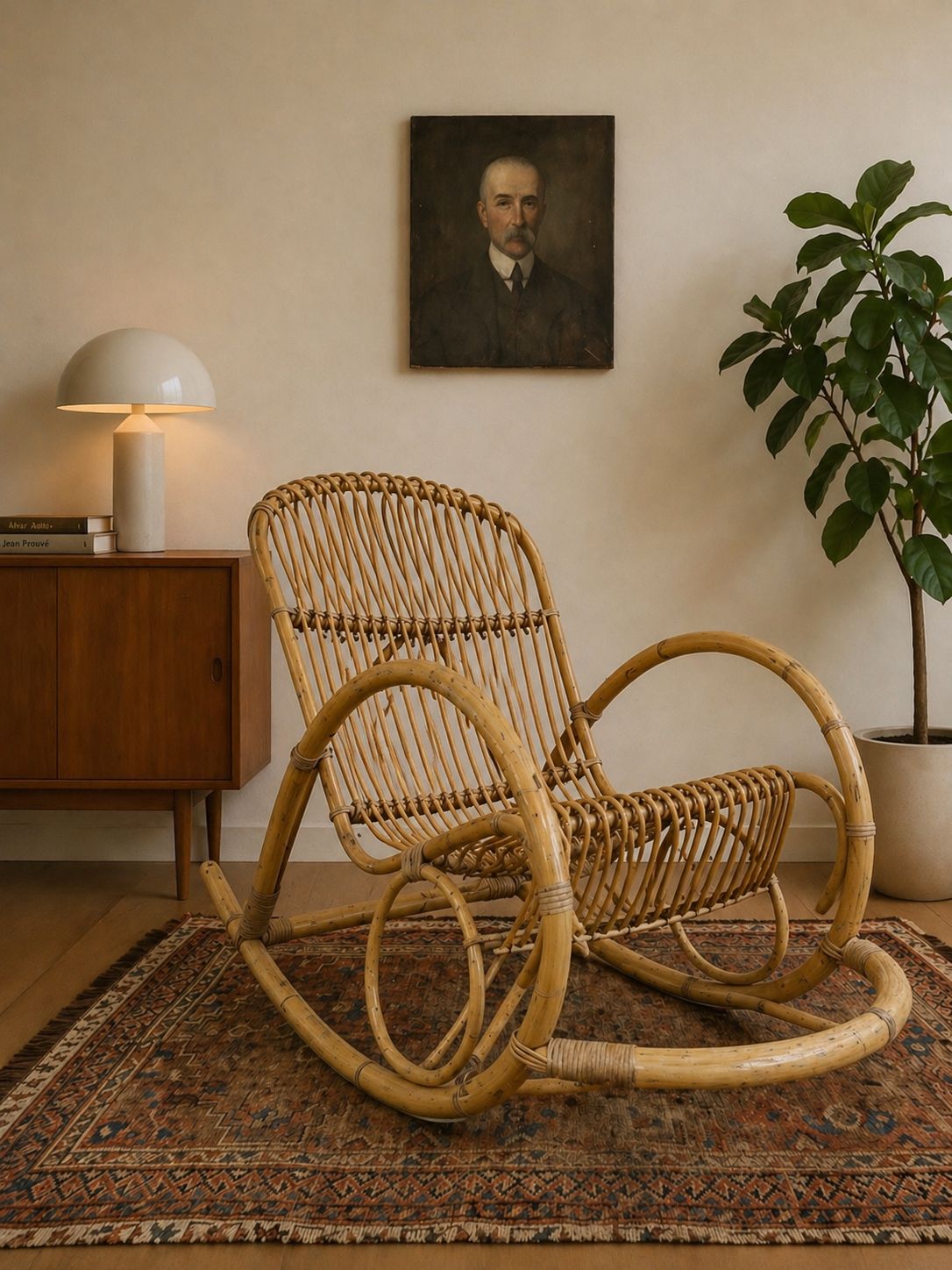 Vintage French Mid Century Bamboo Rocking Chair