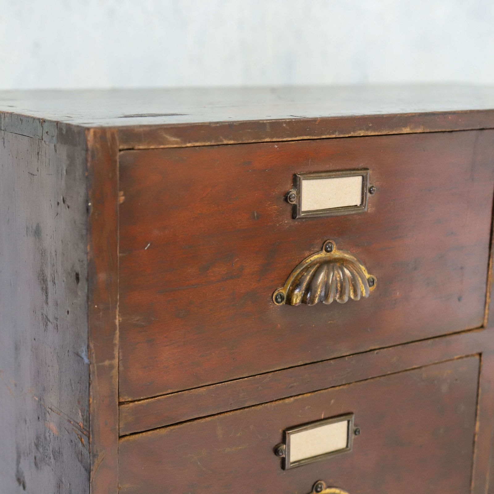Antique Mahogany Bank Of Drawers With Original Shell Pulls & Label Holders, C.1910 photo Furniture