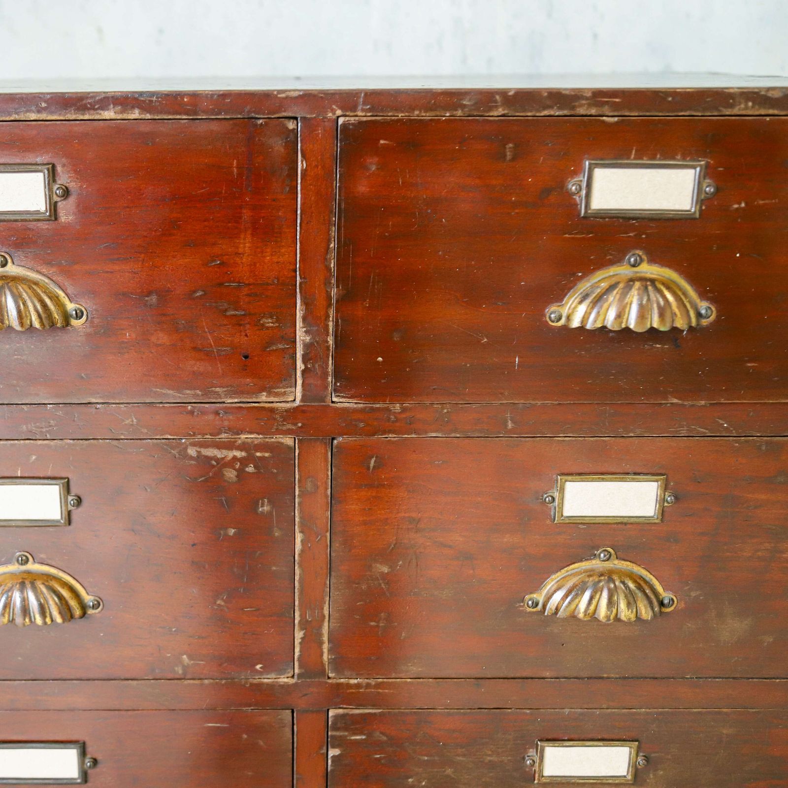 Antique Mahogany Bank Of Drawers With Original Shell Pulls & Label Holders, C.1910 photo buy