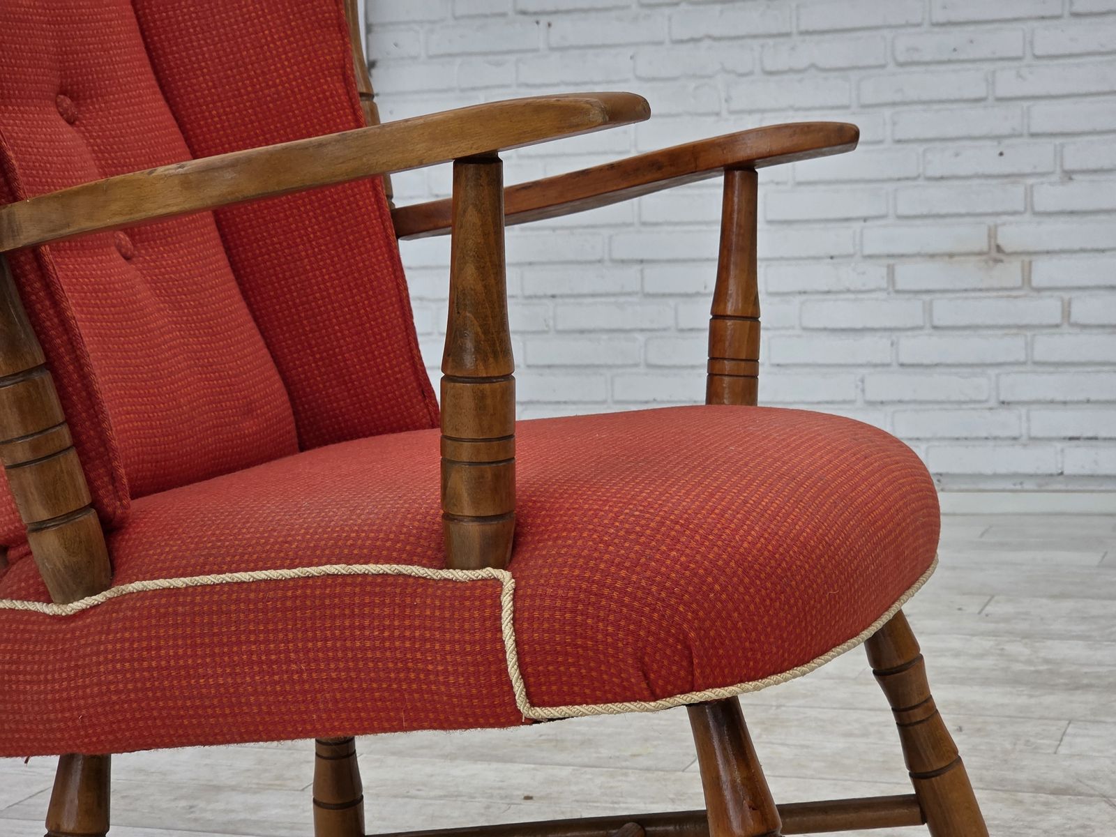1960s, Scandinavian Armchair, Red Furniture Wool, Beech Wood. photo Furniture