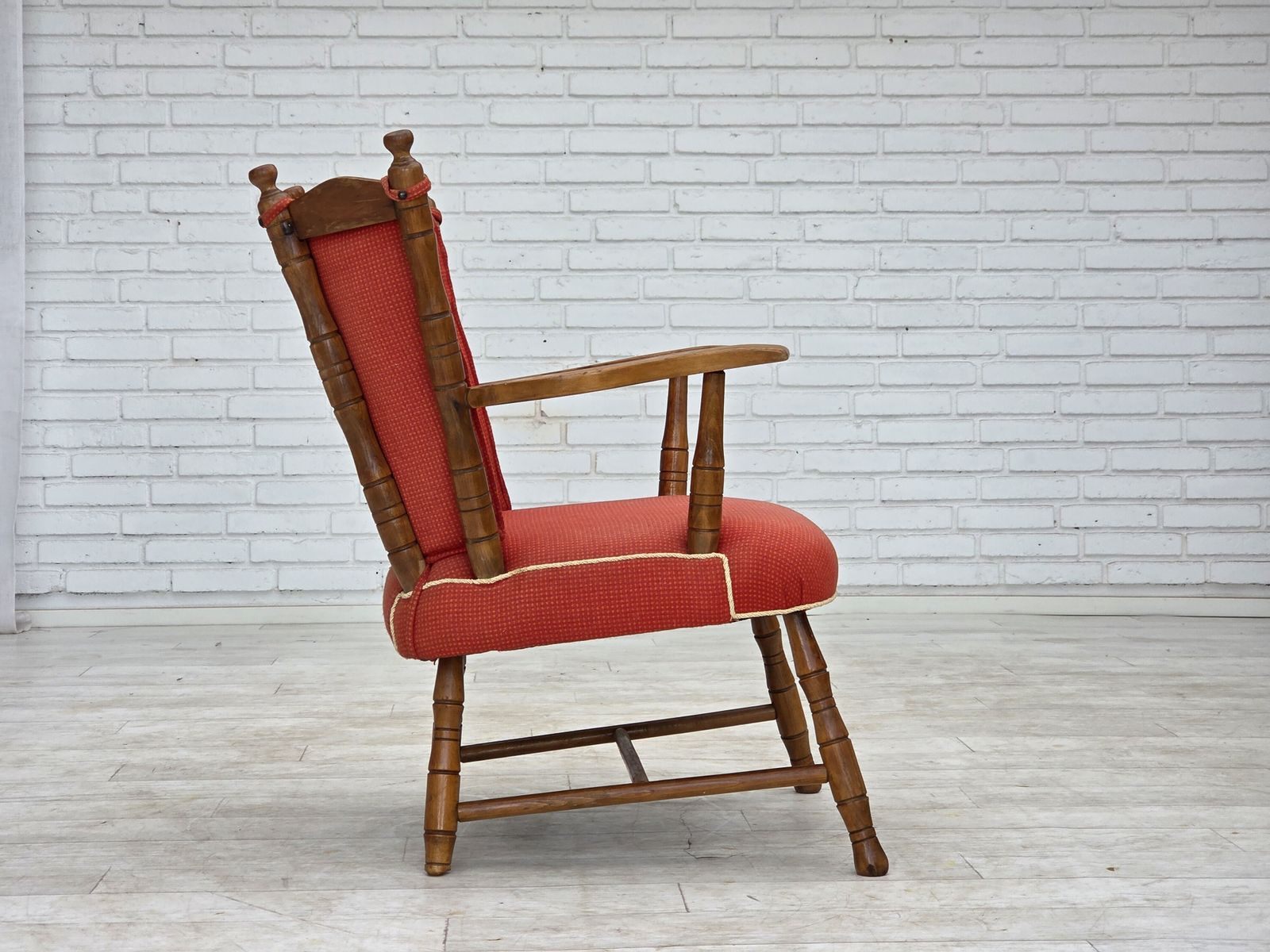 1960s, Scandinavian Armchair, Red Furniture Wool, Beech Wood. photo vinterior