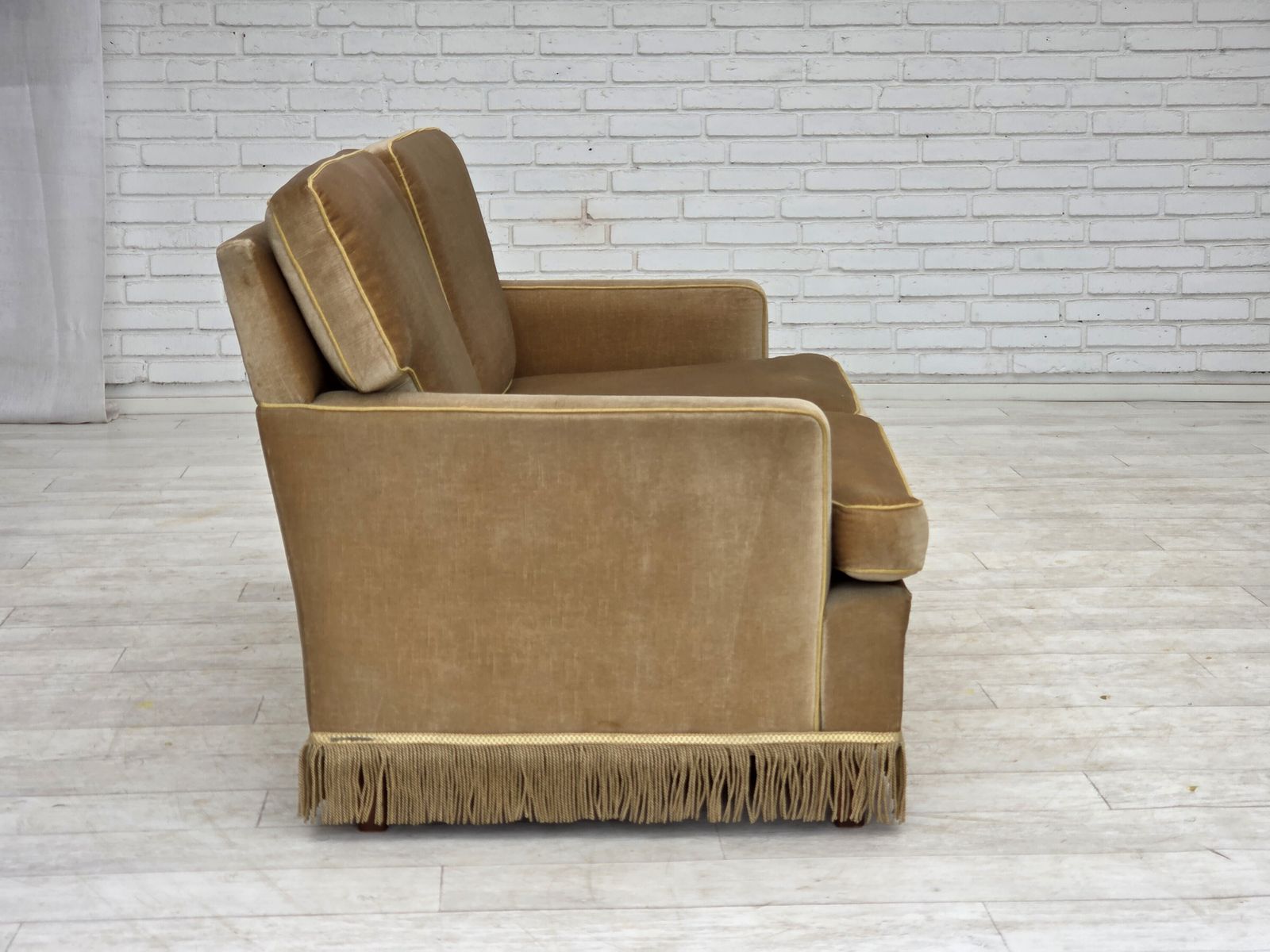 1590.0 1970s, Danish 2 Seater Sofa, Honey Yellow Furniture Velour. photo