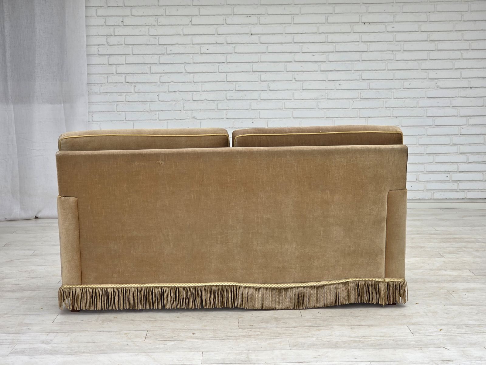 photo buy 1970s, Danish 2 Seater Sofa, Honey Yellow Furniture Velour.