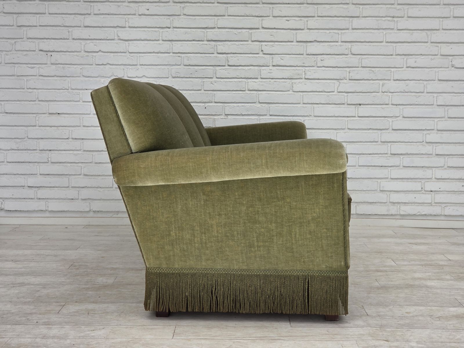 1970s, Danish 3 Seater Sofa, Green Furniture Velour, Beech Wood. photo buy