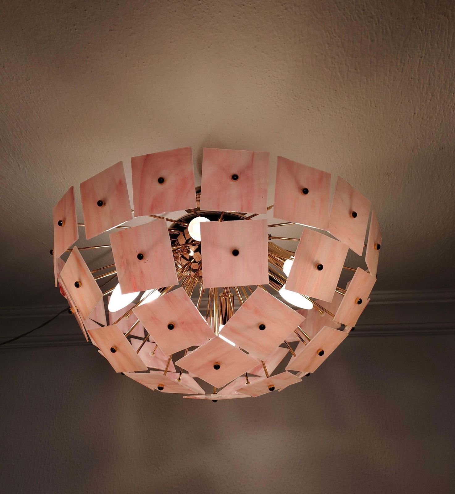 Pink Vitrail Glass Sputnik Flush Mount Chandelier Mid Century Inspired Art Lighting photo vinterior