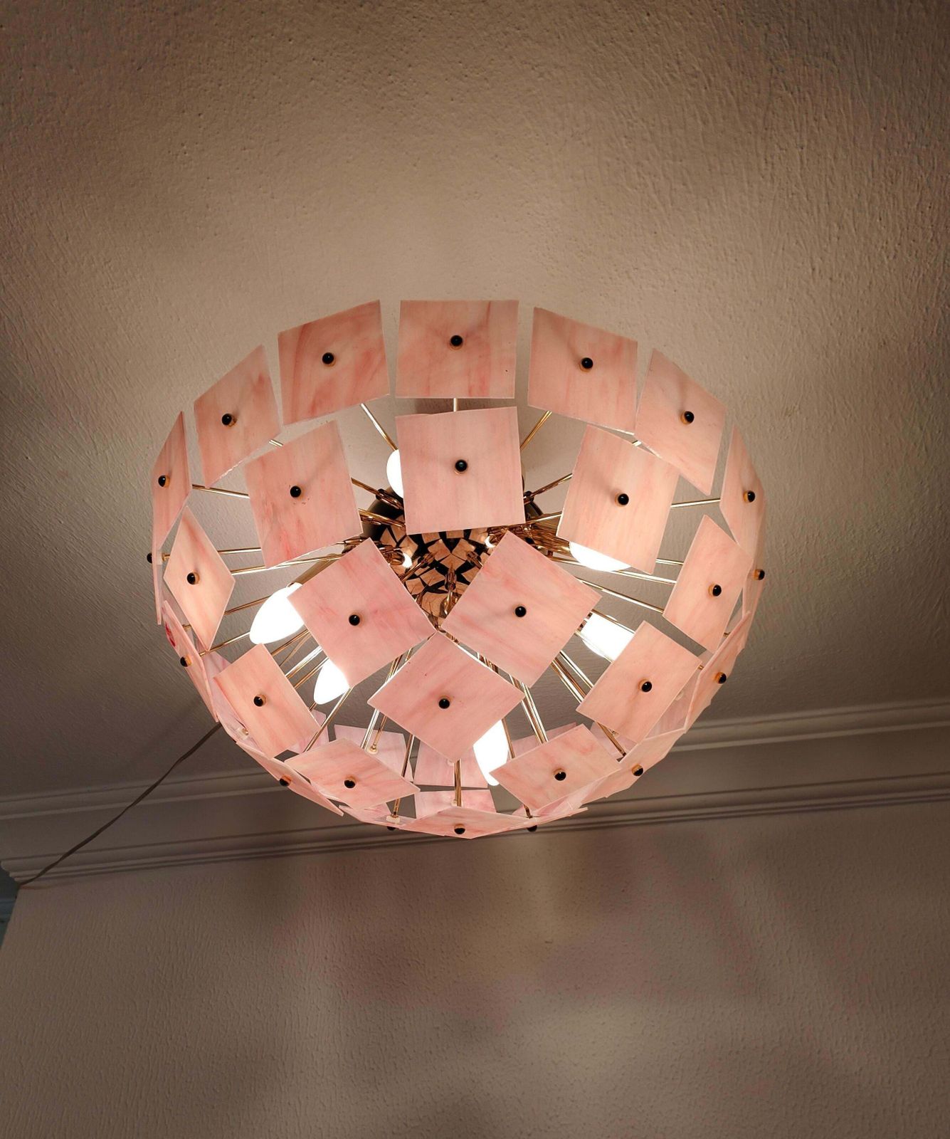 Pink Vitrail Glass Sputnik Flush Mount Chandelier Mid Century Inspired Art Lighting photo buy