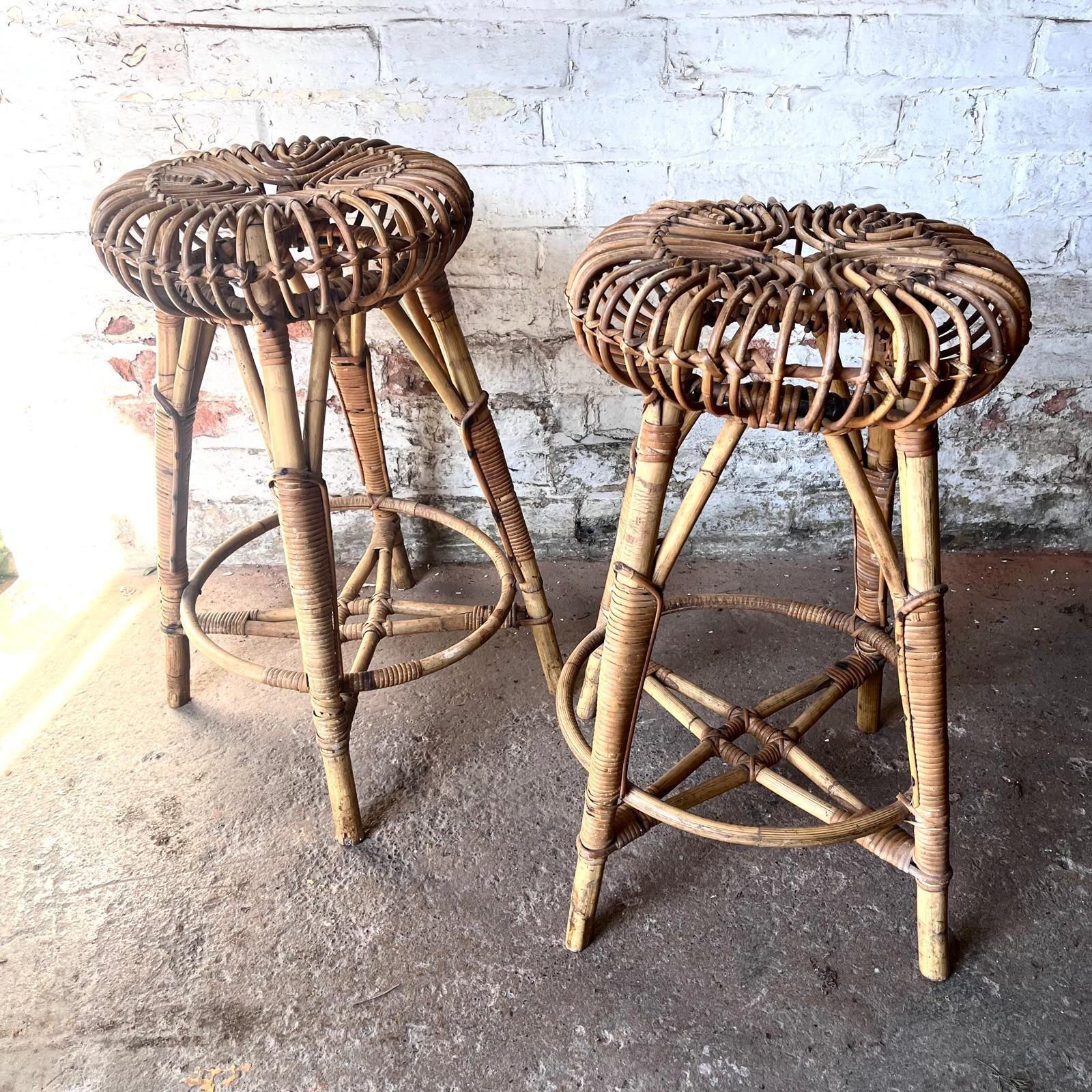 A Pair Of Franco Albini Bamboo High Stools photo vinterior