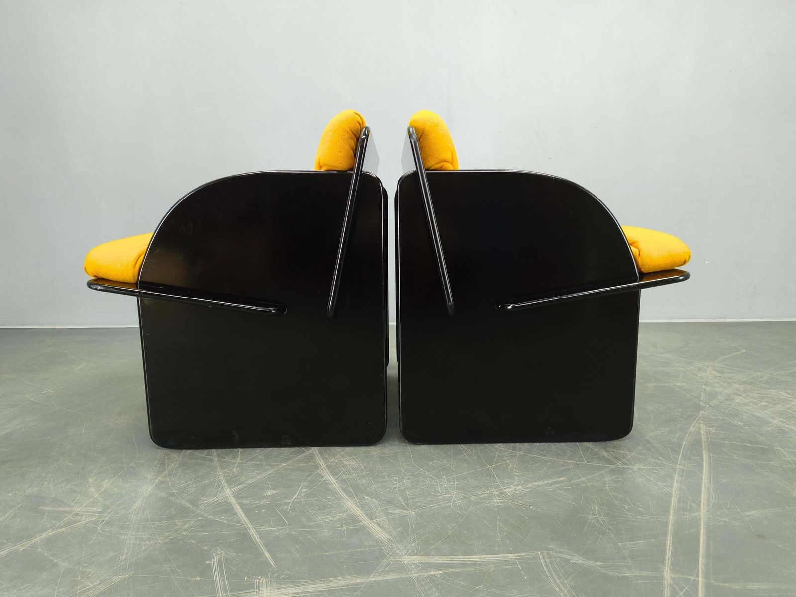 Furniture Pair Of Italian Space Age Armchairs, Black Lacquer, 1970s photo