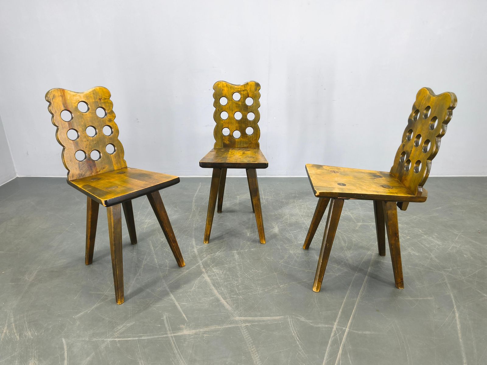 Set Of 3 Brutalist Wooden Chairs, Czechoslovakia, 1950s photo furniture