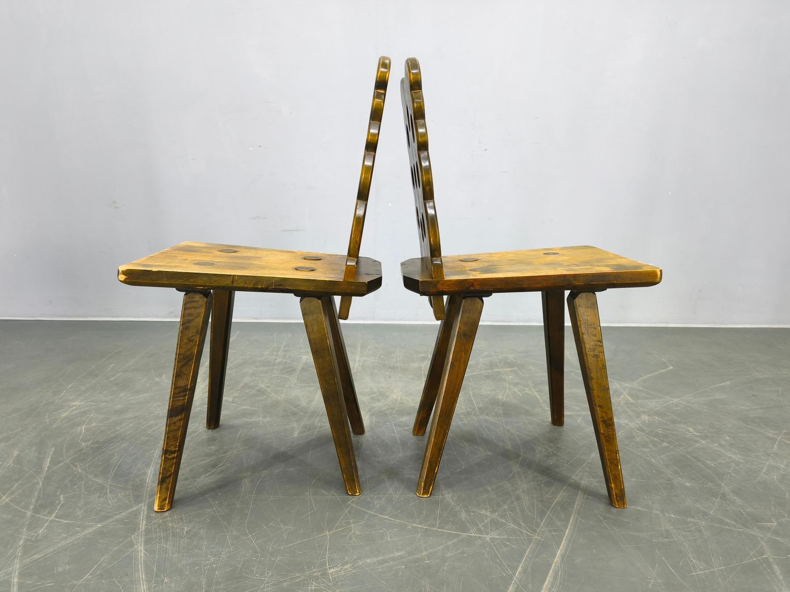 Set Of 3 Brutalist Wooden Chairs, Czechoslovakia, 1950s photo vinterior