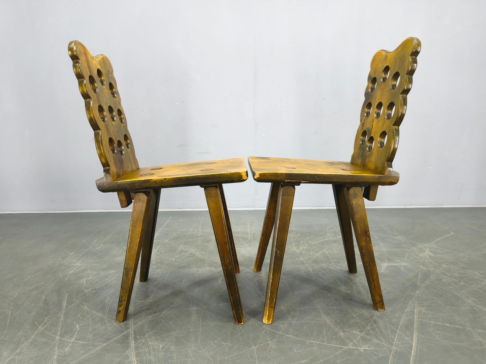 Set Of 3 Brutalist Wooden Chairs, Czechoslovakia, 1950s photo vintage