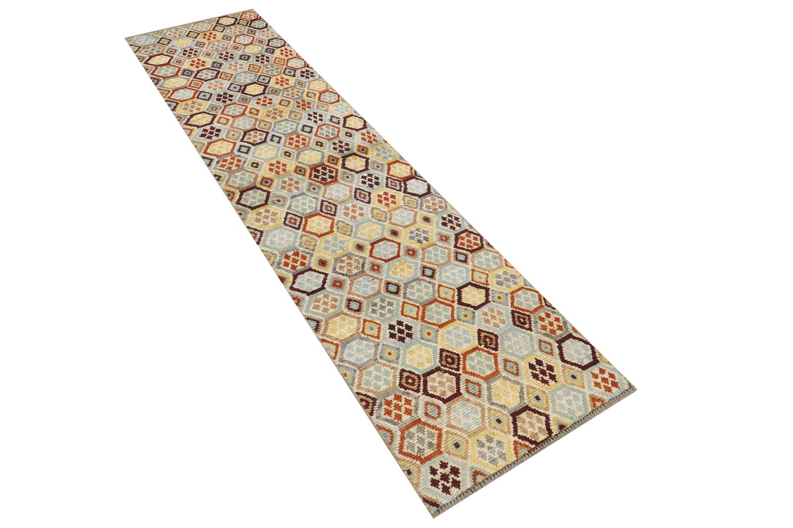 2x10 Turkish Anatolian Geometric Boho Hand Knotted Runner Rug photo for sale