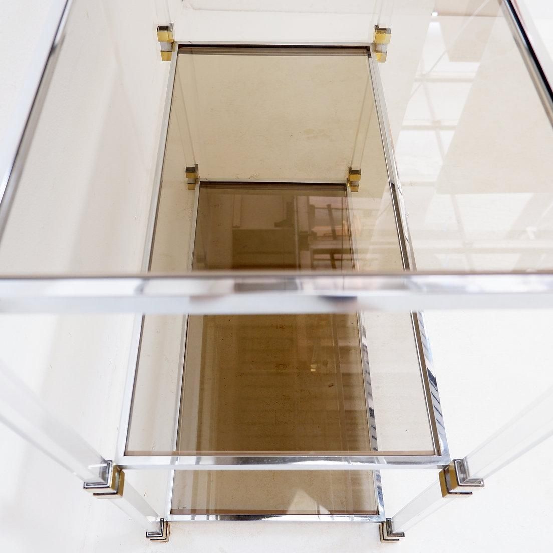 Claustra Shelf In Plexiglass, Smoked Glass And Brass, Charles Hollis Jones Style photo vintage