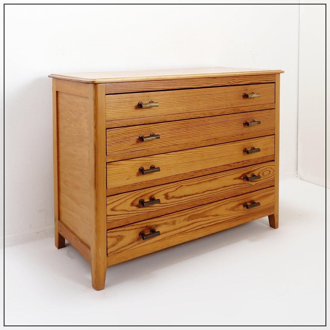 Vintage 5 Drawer Chest Of Drawers With Brass Handles photo 1374.0