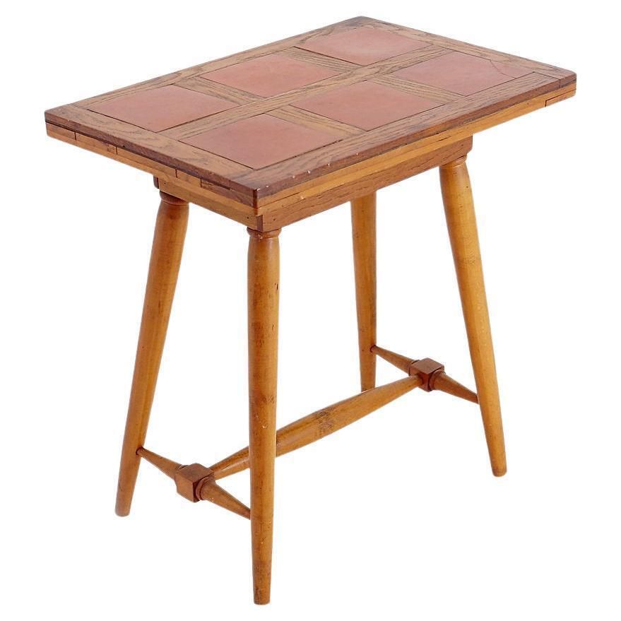Vintage Wooden Side Table With Terracotta Tile Top   1960s