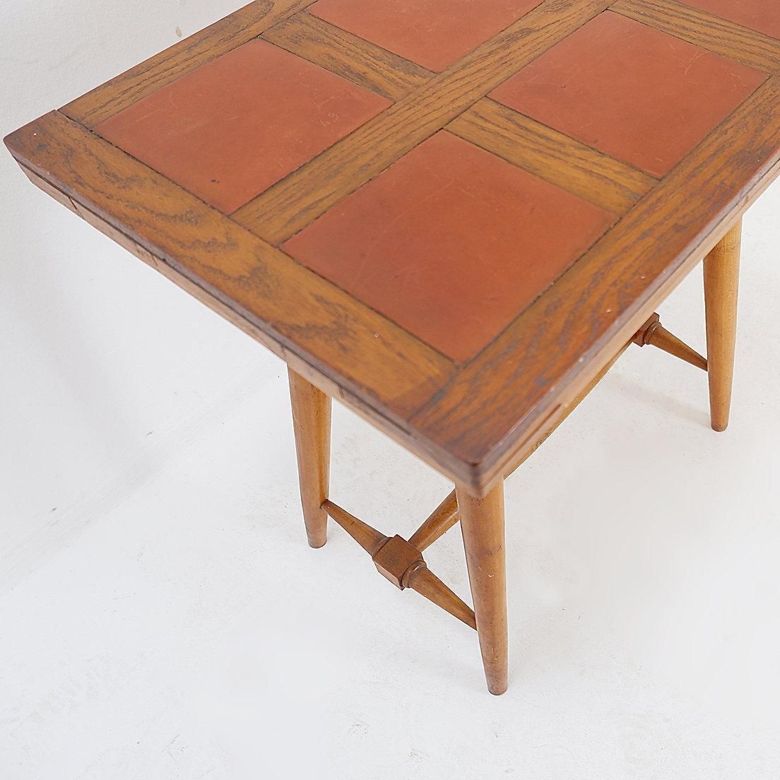 Vintage Wooden Side Table With Terracotta Tile Top   1960s photo 793.0