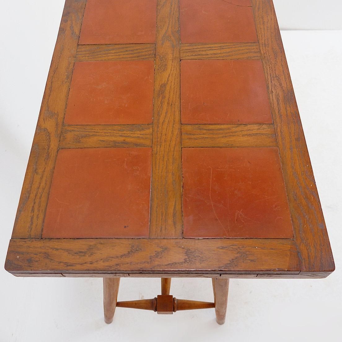 Vintage Wooden Side Table With Terracotta Tile Top   1960s photo buy