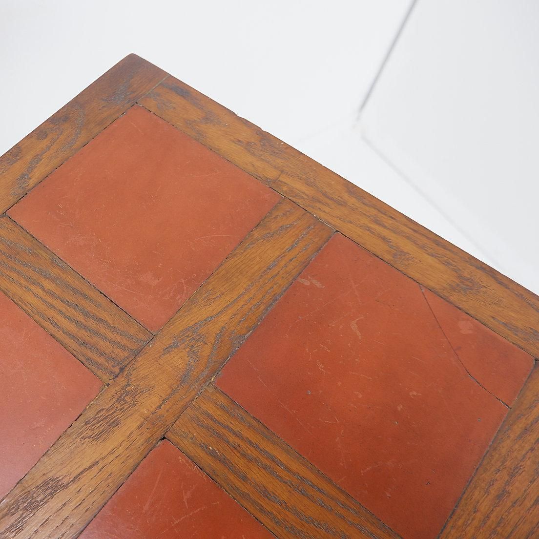 photo vinterior Vintage Wooden Side Table With Terracotta Tile Top   1960s