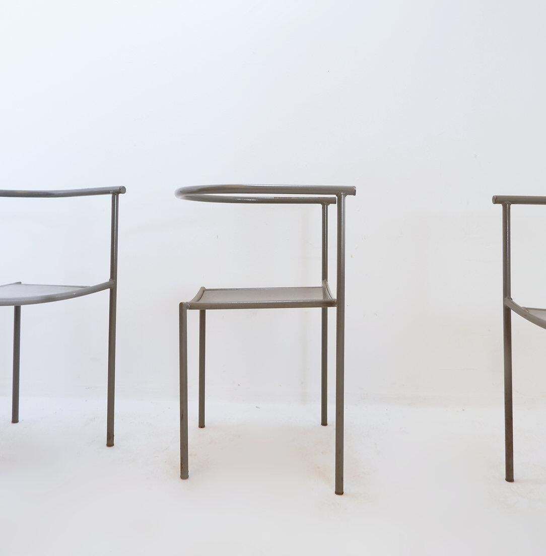 Furniture Set Of 4 Gray Metal Chairs In The Style Of Starck's "Von Vogelsans" Model photo