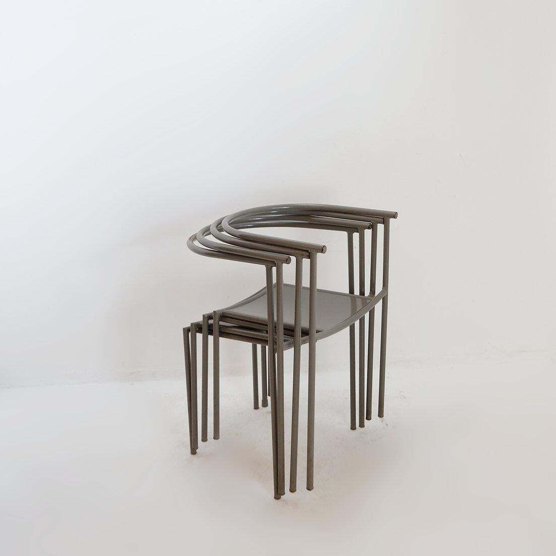 1117.0 Set Of 4 Gray Metal Chairs In The Style Of Starck's "Von Vogelsans" Model photo