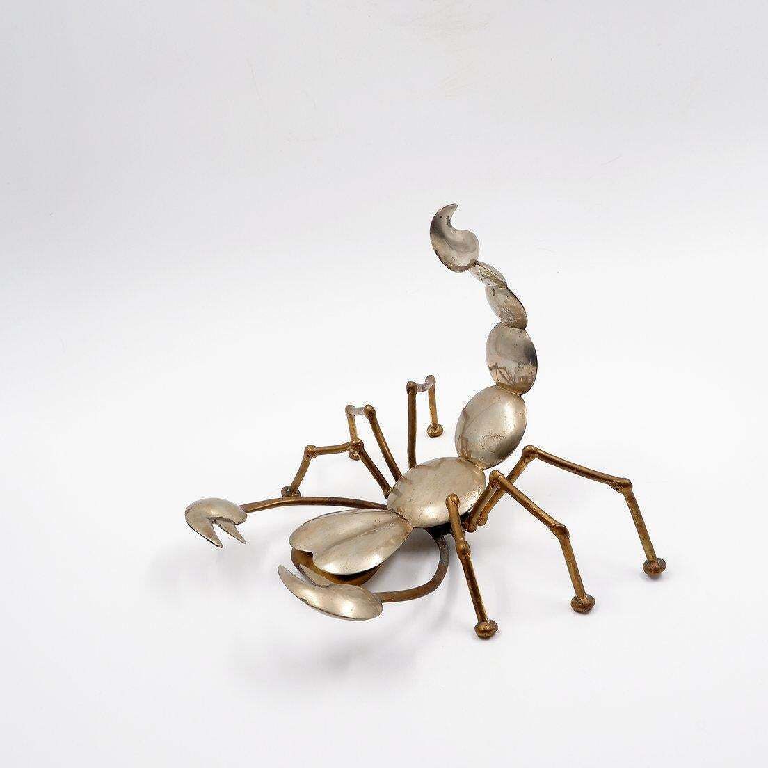 Brass And Metal Scorpion Sculpture, Mid Century Modern, 1970s, 22x20cm photo for sale