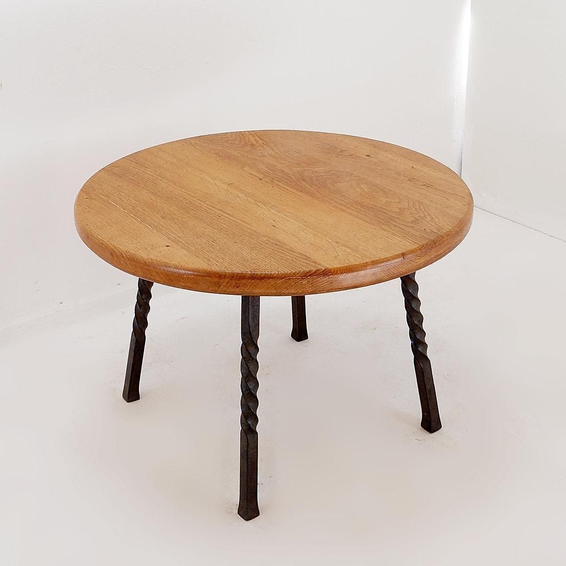 Round Coffee Table With Twisted Wrought Iron Base, France 1960s   ø 67cm photo furniture