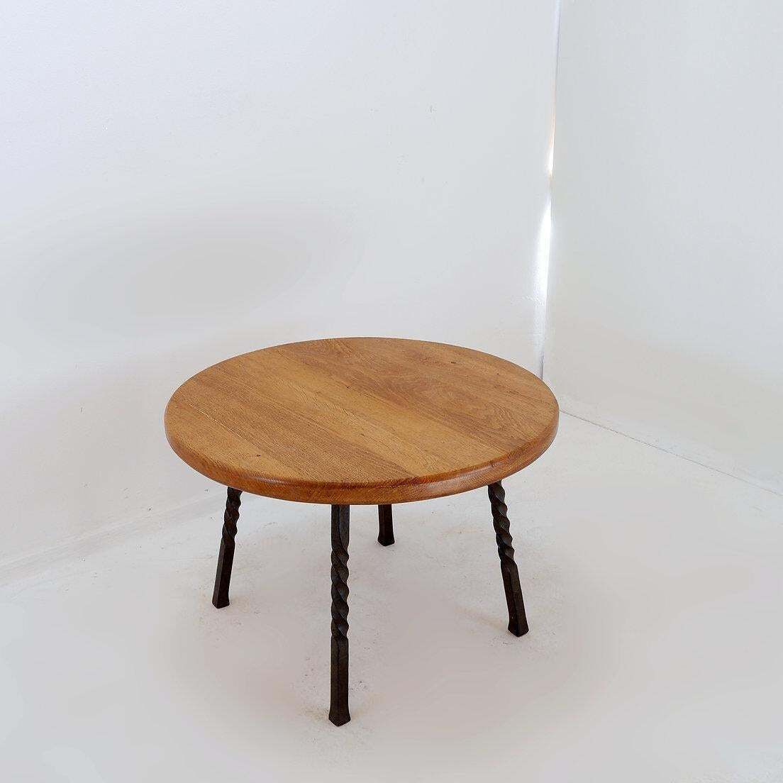 Round Coffee Table With Twisted Wrought Iron Base, France 1960s   ø 67cm photo buy