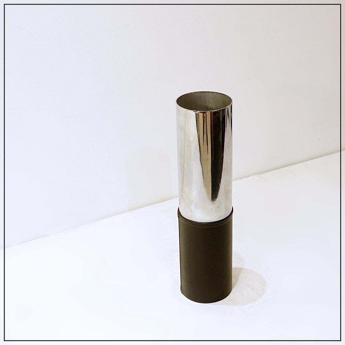 Steel And Faux Leather Cylinder Umbrella Stand   1970s photo furniture