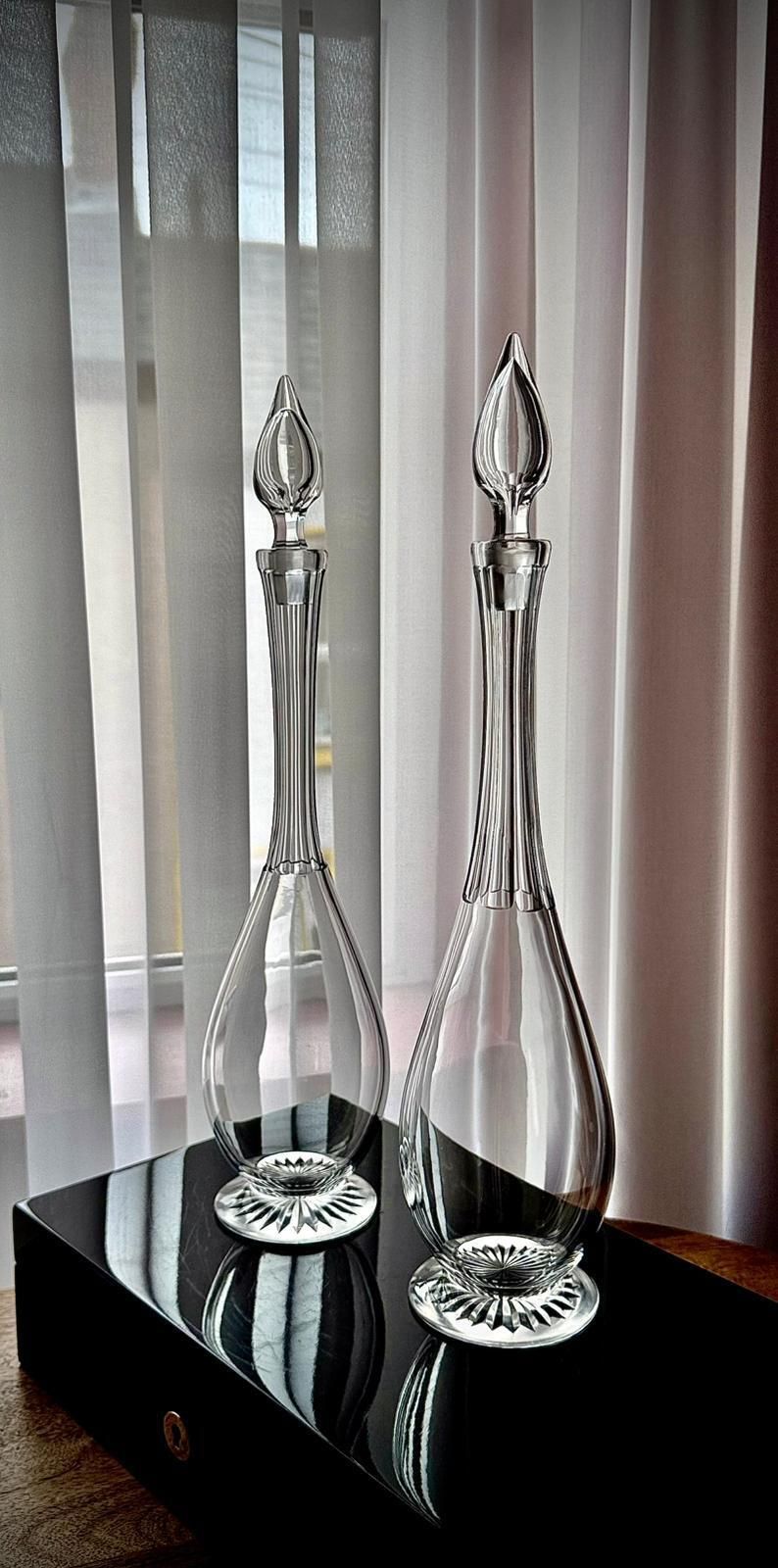 Pair Of Antique Clear Glass Teardrop Decanters photo buy
