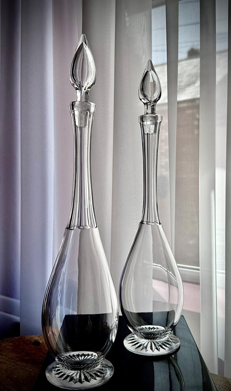 Pair Of Antique Clear Glass Teardrop Decanters photo vintage