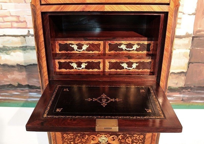 Secretary Chiffonnier Nap.III Inlaid 19th photo vinterior