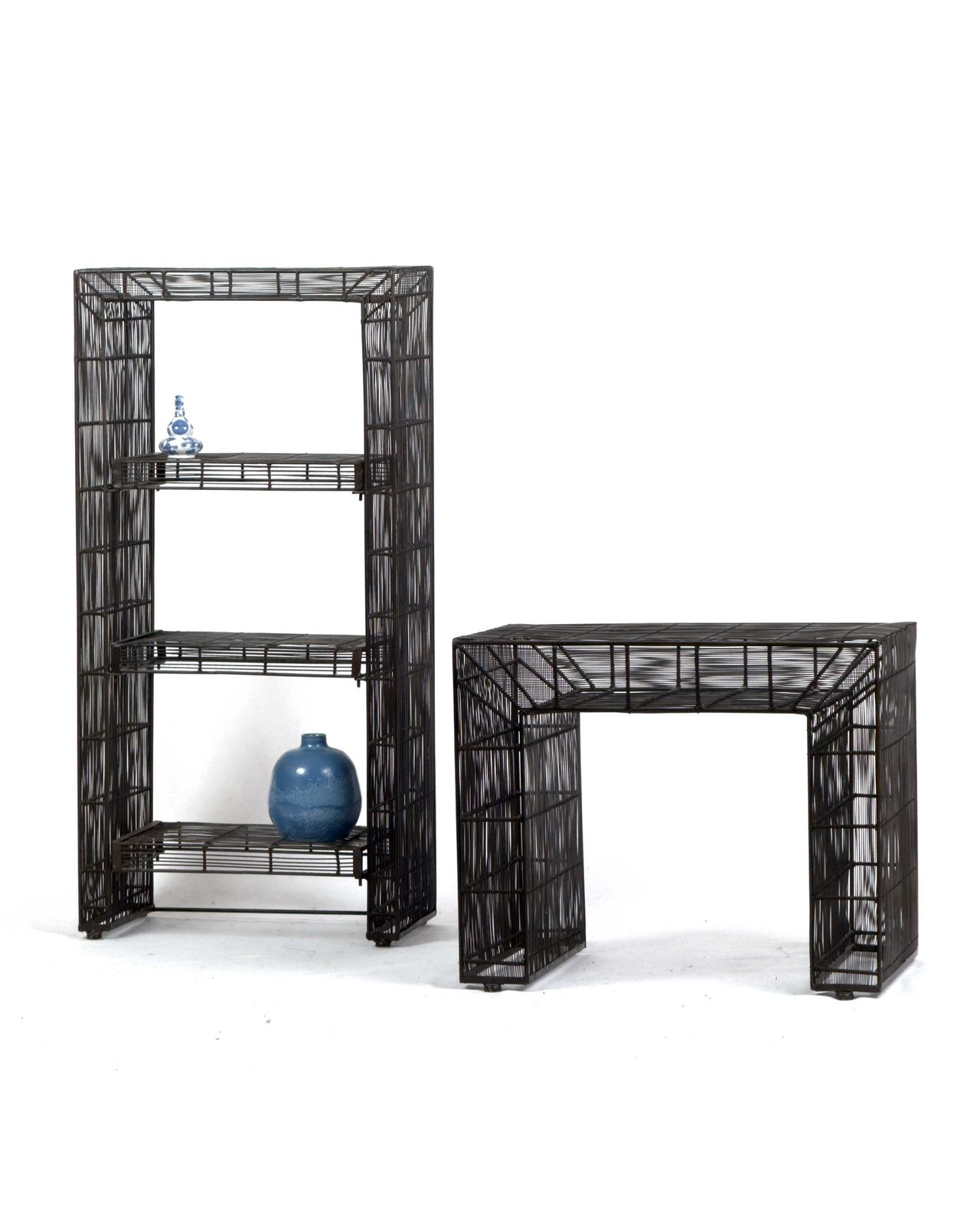 Vintage Sculptural Metal Wire Shelving And Display Table Set photo Furniture